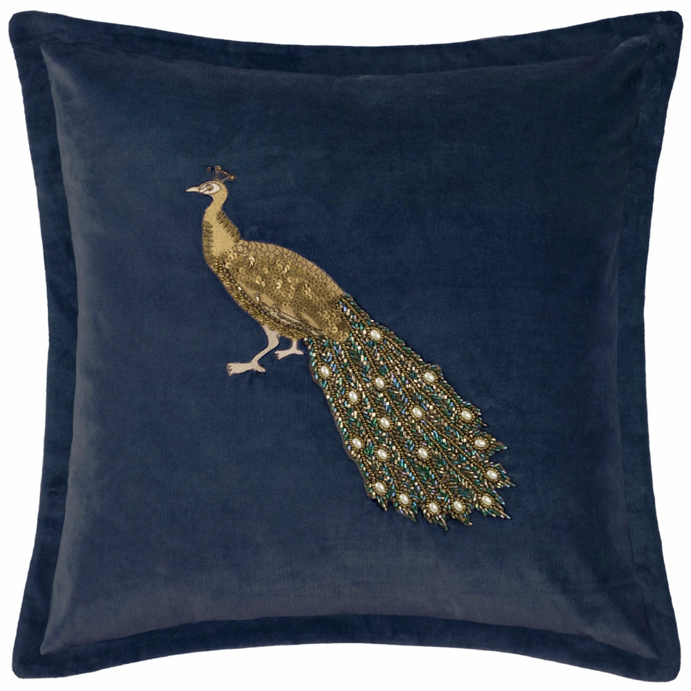 Mayura Embroidered Feather Cushion Midnight