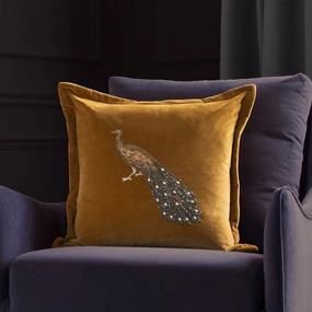 Mayura Embroidered Feather Cushion Mustardbedding sets ,throw blankets 