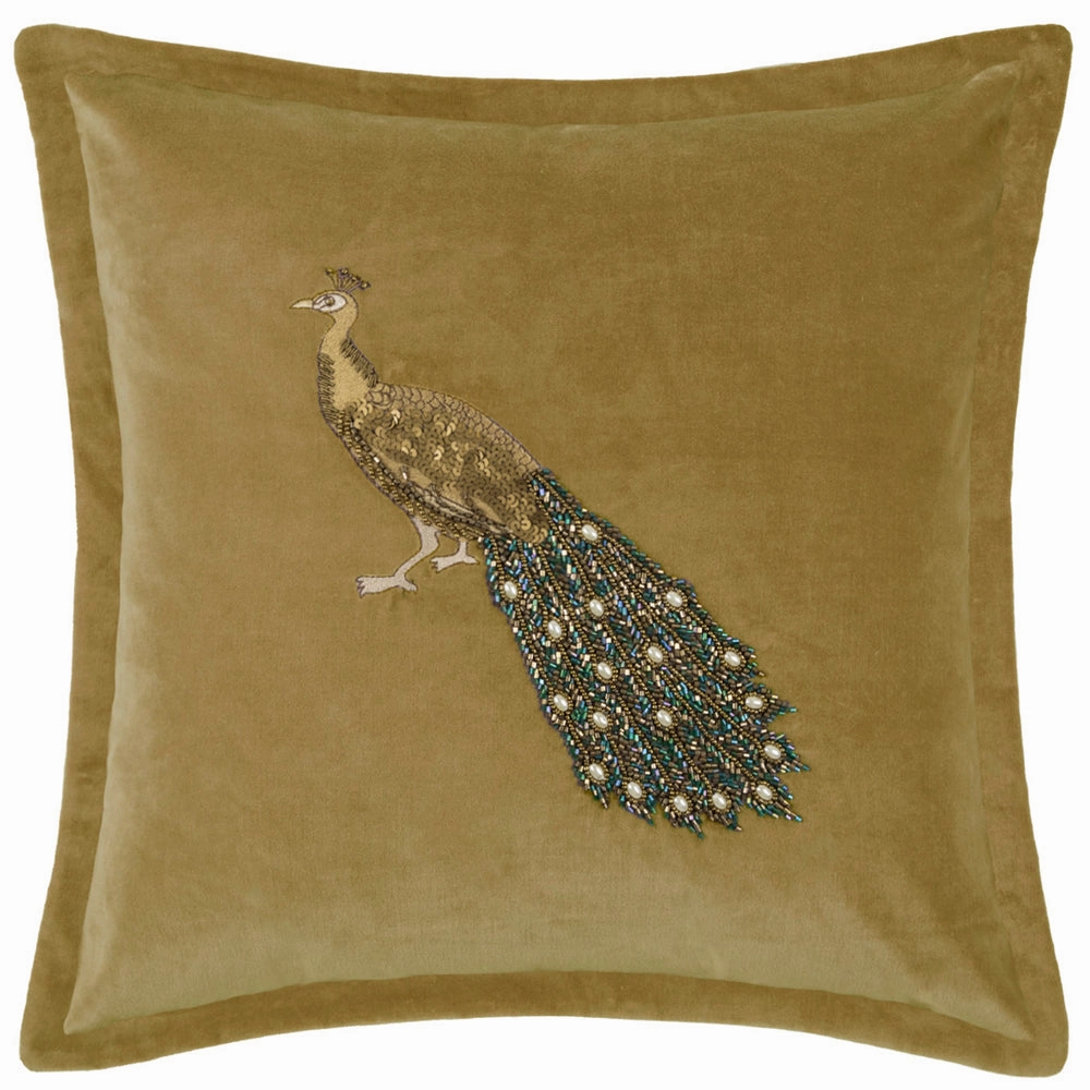 Mayura Embroidered Feather Cushion Mustard