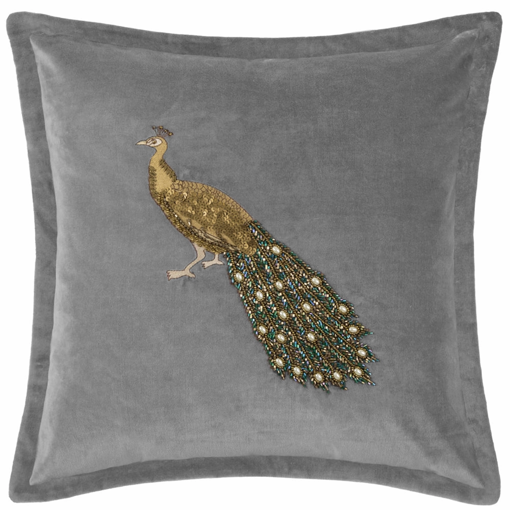 Mayura Embroidered Feather Cushion Steel