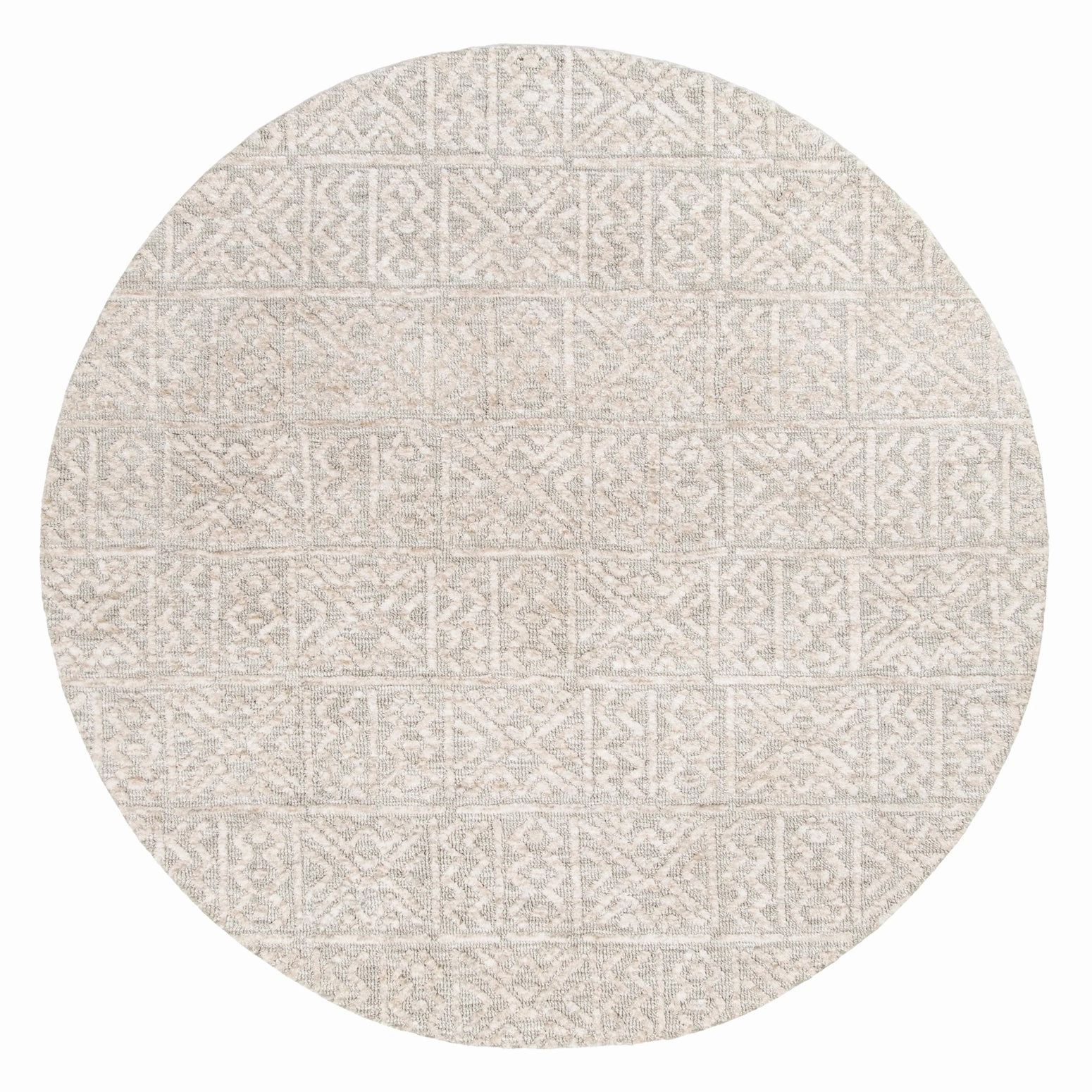 Melia Grey and Ivory Tribal Textured Round Rugmodern color block patchwork rug