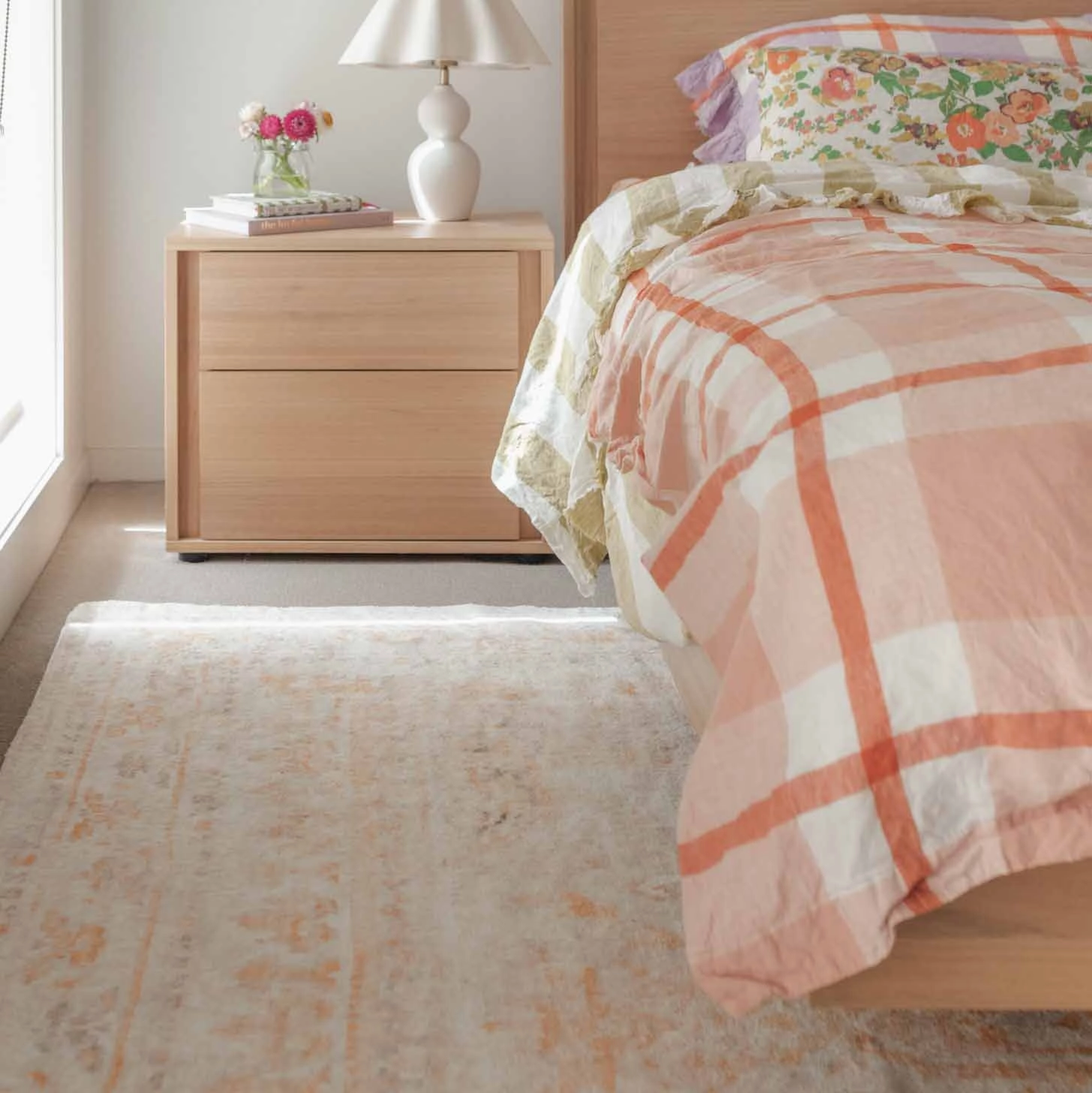 Mina Orange and Cream Transitional Washable Rug