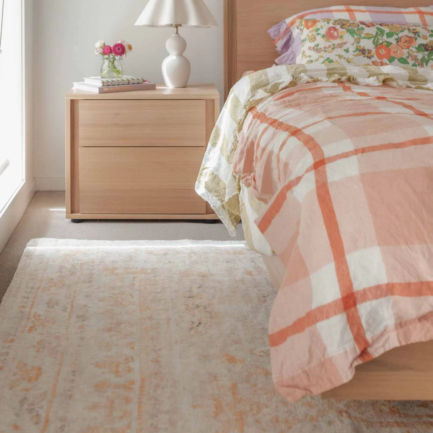 Mina Orange and Cream Transitional Washable Rug
