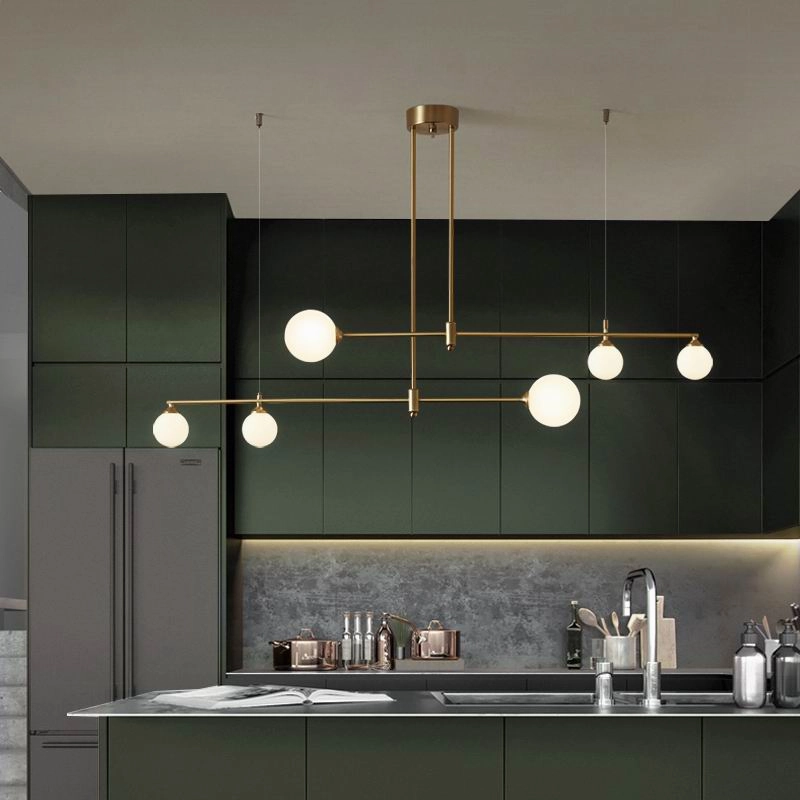 Minimalist Gold and Glass Island Chandelier