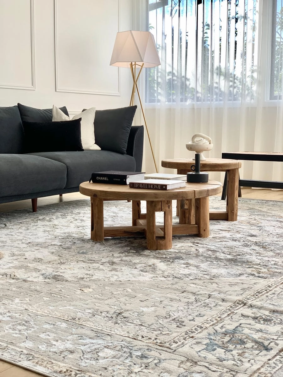 Mira Grey Tan And Blue Lustrous Traditional Rug *NO RETURNS UNLESS FAULTY