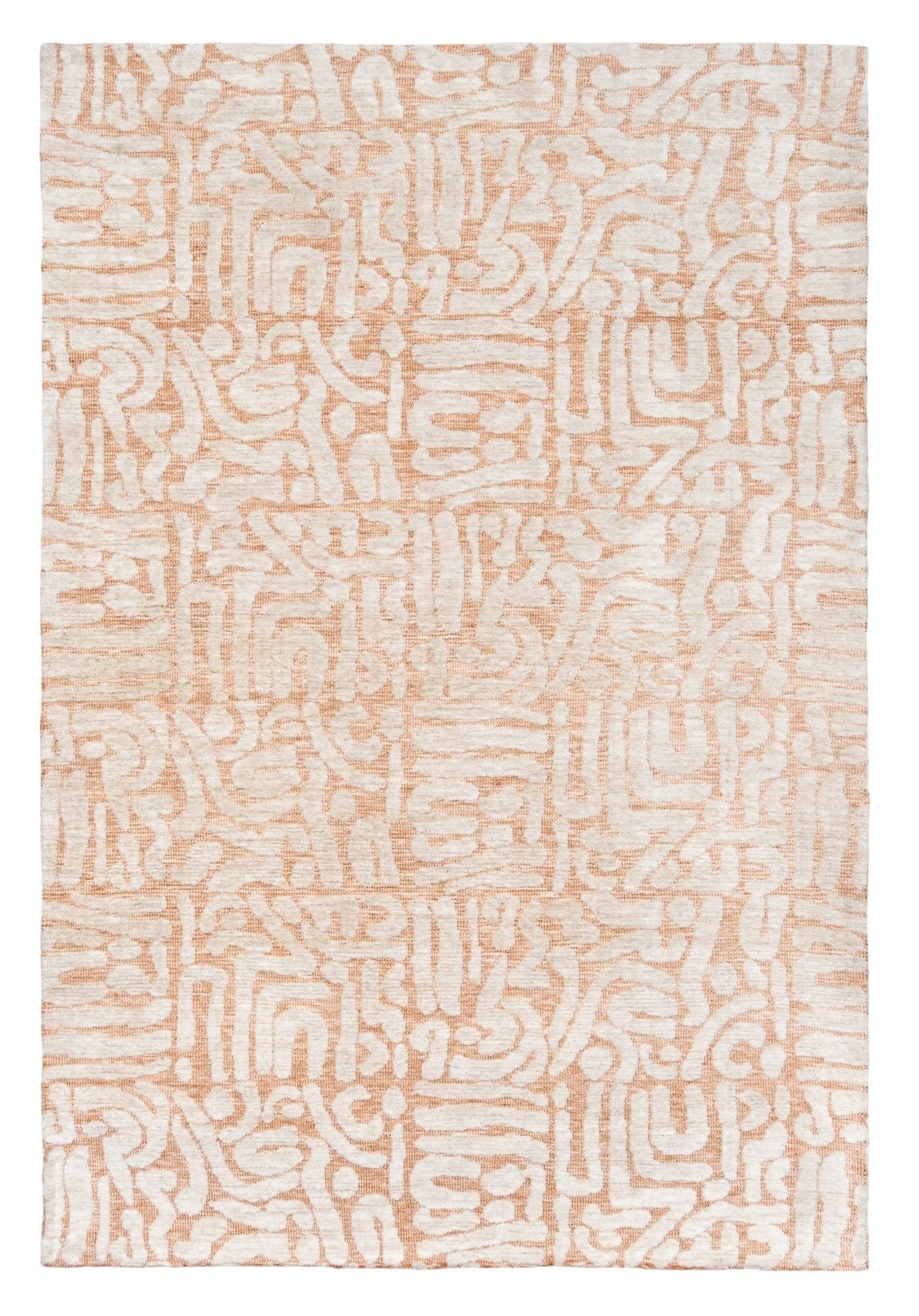 Miranda Peach and Cream Transitional Tribal Rugmodern color block patchwork rug