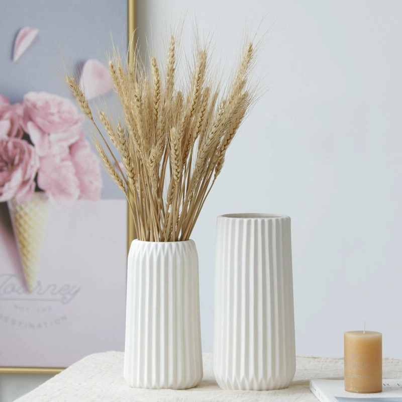 Modern Ribbed White Ceramic Vase