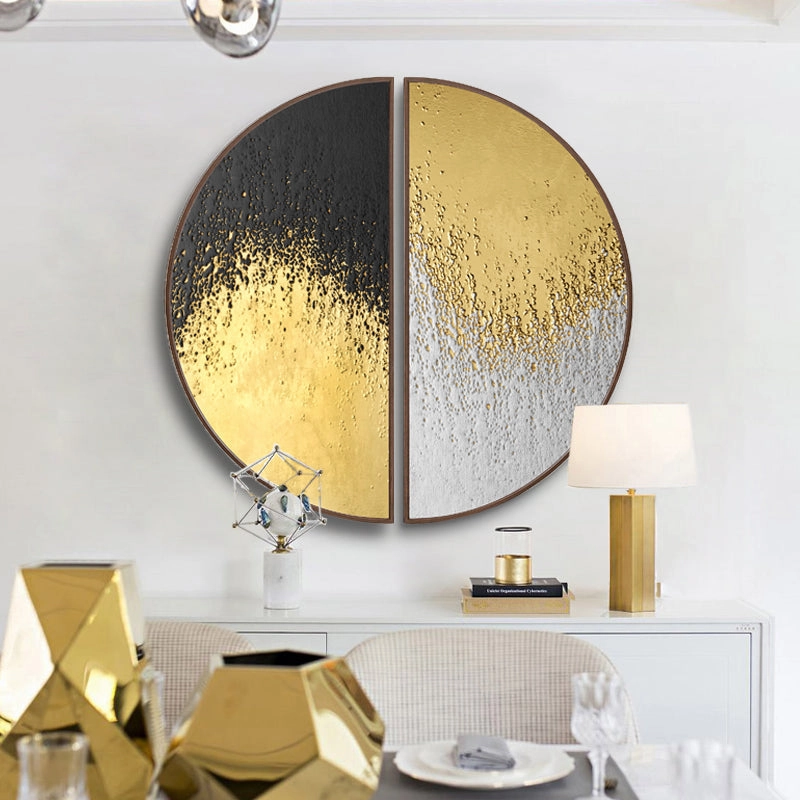 Modern Round Black and Gold Framed Wall Art
