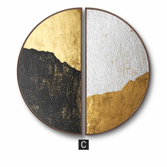 Modern Round Black and Gold Framed Wall Art