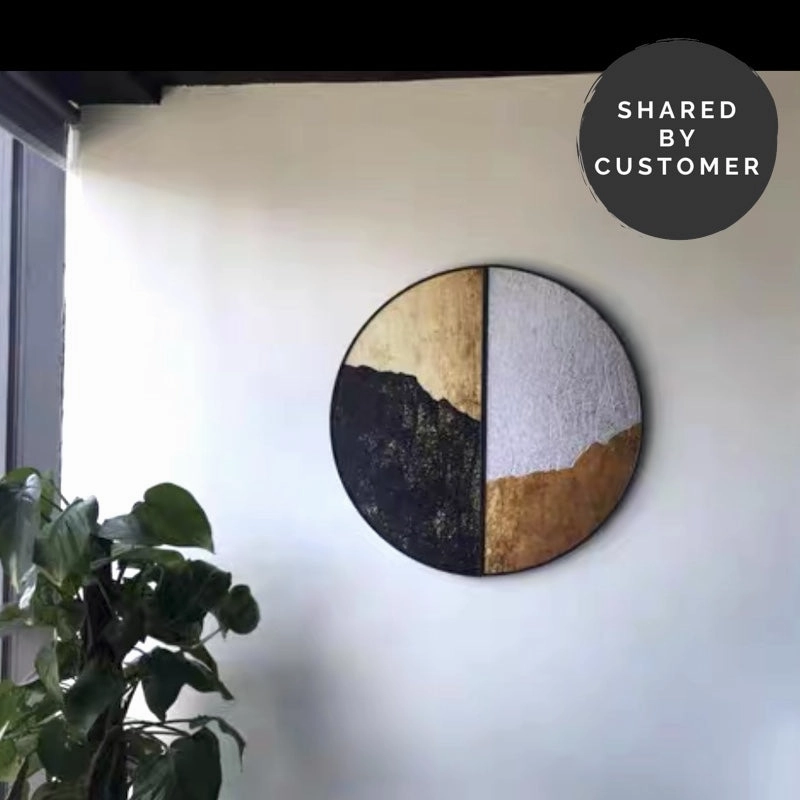Modern Round Black and Gold Framed Wall Art