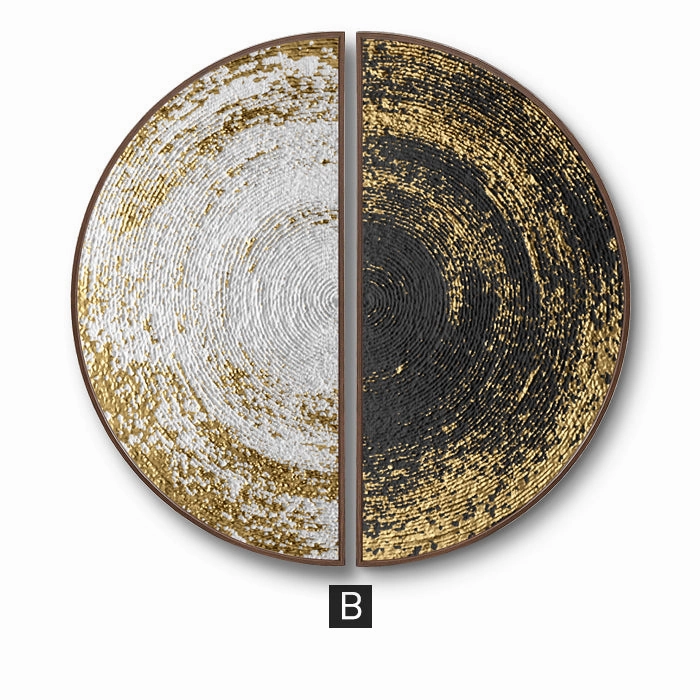 Modern Round Black and Gold Framed Wall Art