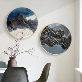 Modern Round Oriental Wall Art With Wood Framenordic style wall decor