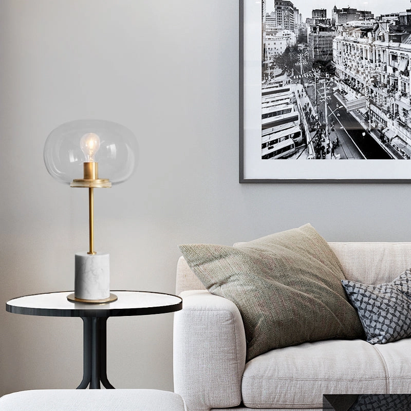 Modern White Marble Table Lamp With Gold Trim
