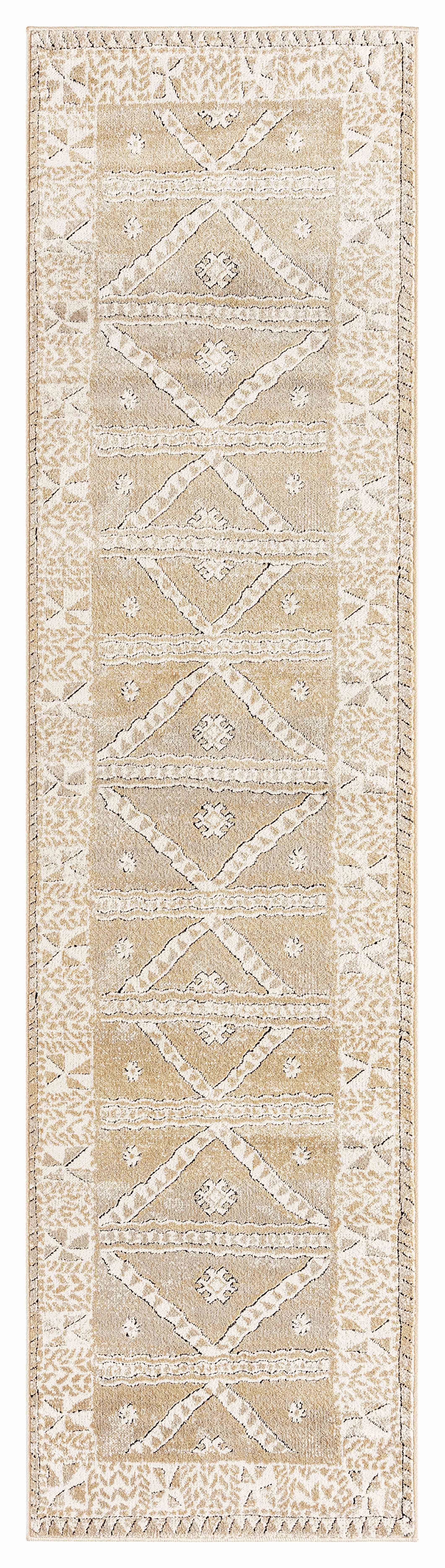 Moema Beige And Grey Transitional Tribal Runner Rug *NO RETURNS UNLESS FAULTYmodern color block patchwork rug