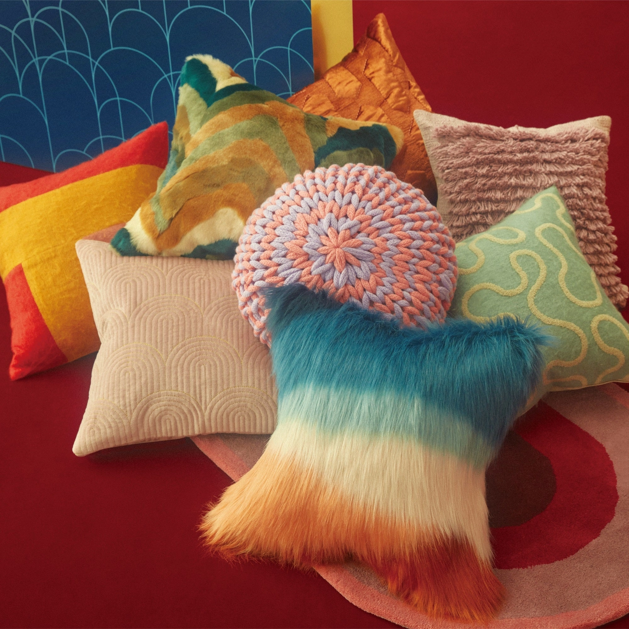 Mohair Like Cushion Cover 450 X 450 Blue X White