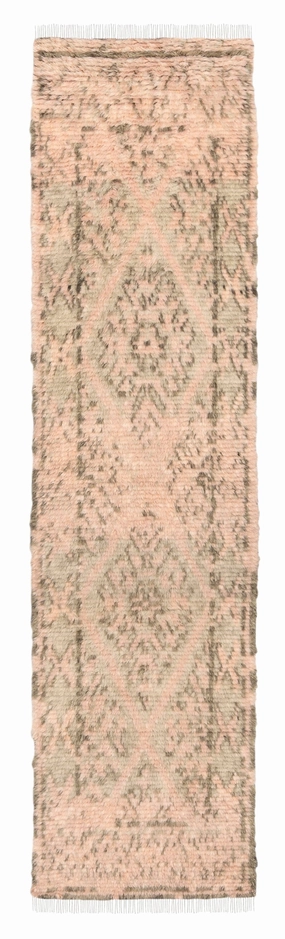Monika Peach and Green Abstract Diamond Wool Runner Rugmodern color block patchwork rug