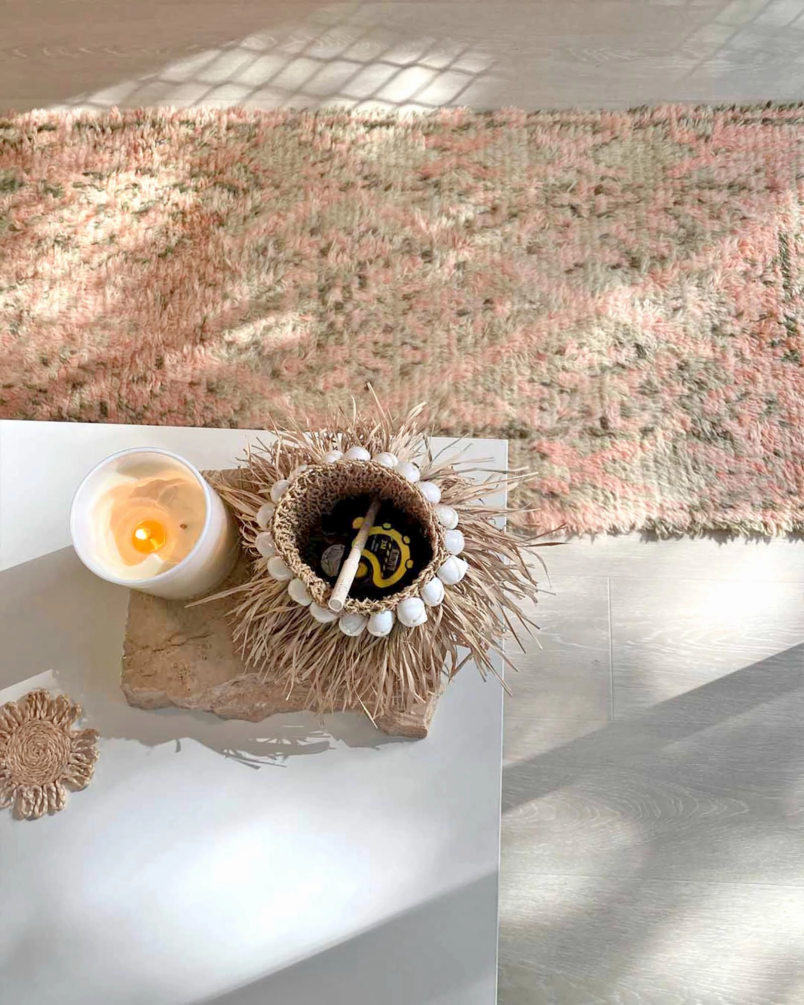 Monika Peach and Green Abstract Diamond Wool Runner Rug