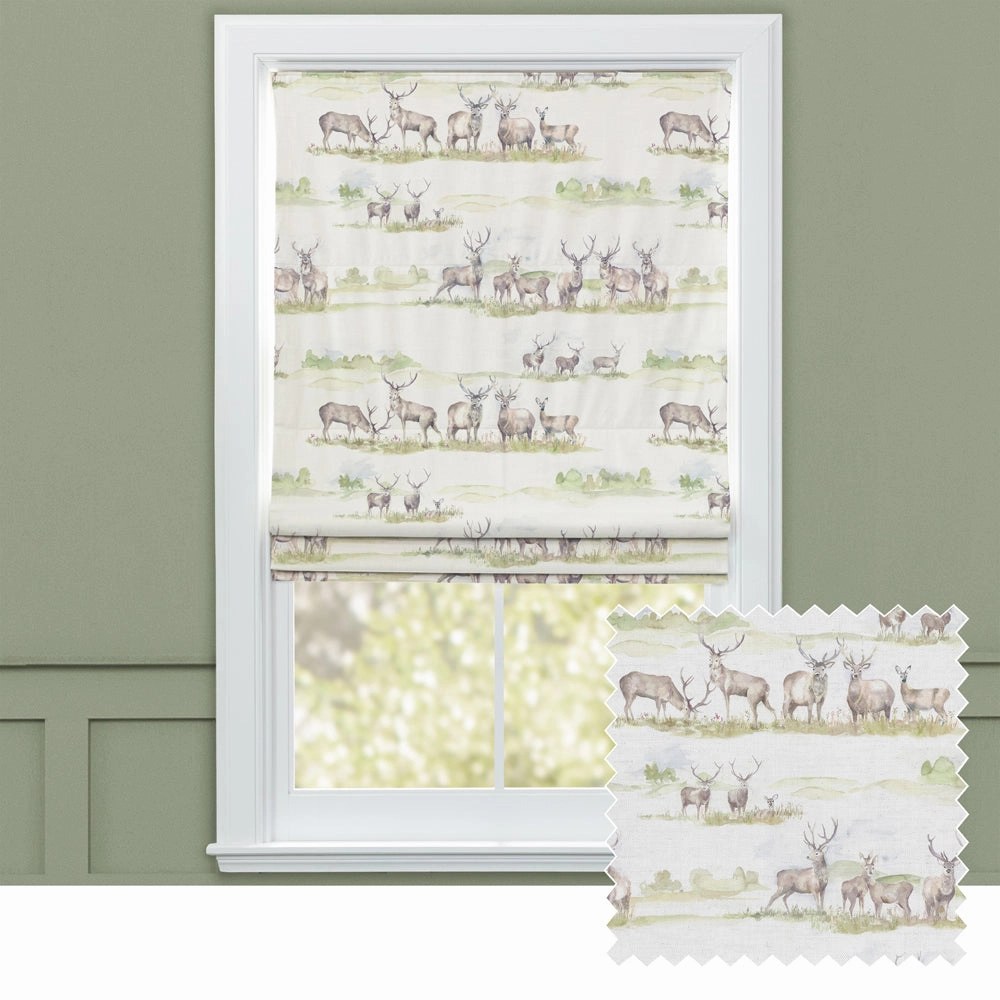 Moorland Stag Printed Linen Made to Measure Roman Blinds Naturalbedding sets ,throw blankets 