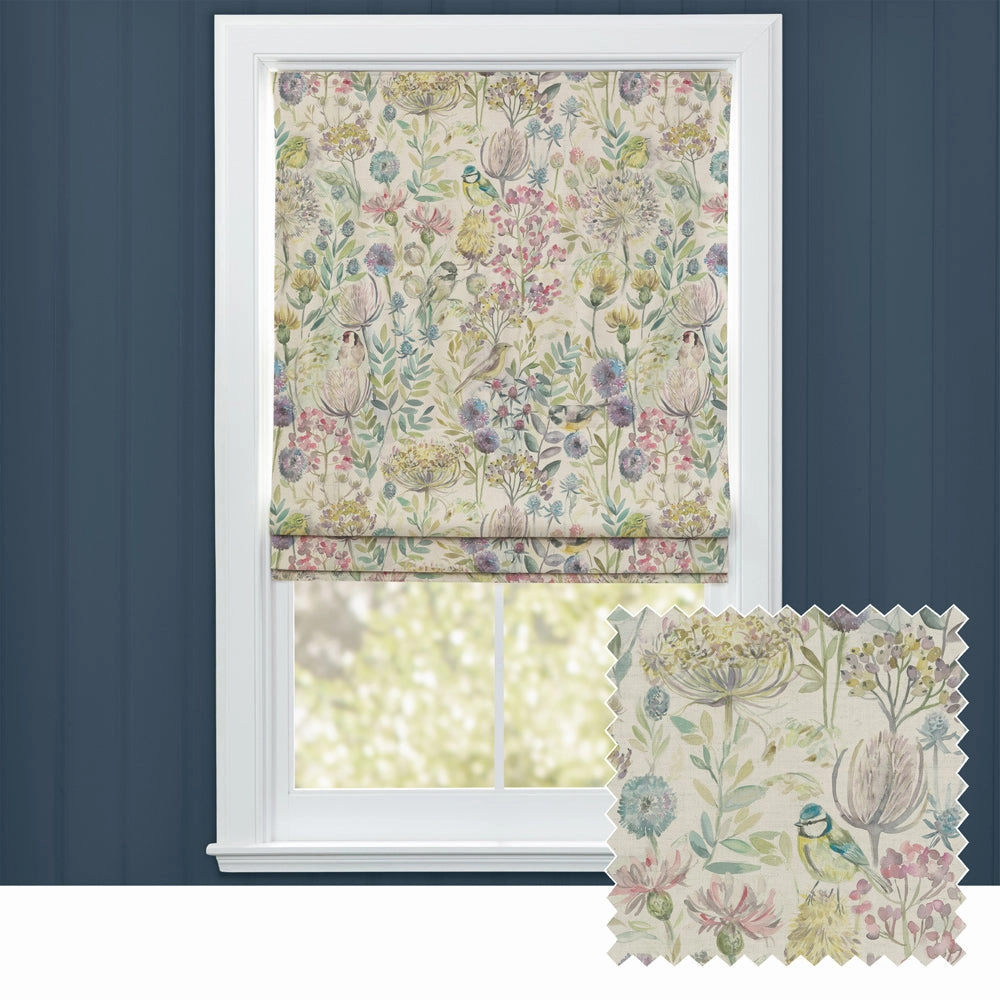 Morning Chorus Printed Linen Made to Measure Roman Blinds Naturalbedding sets ,throw blankets 