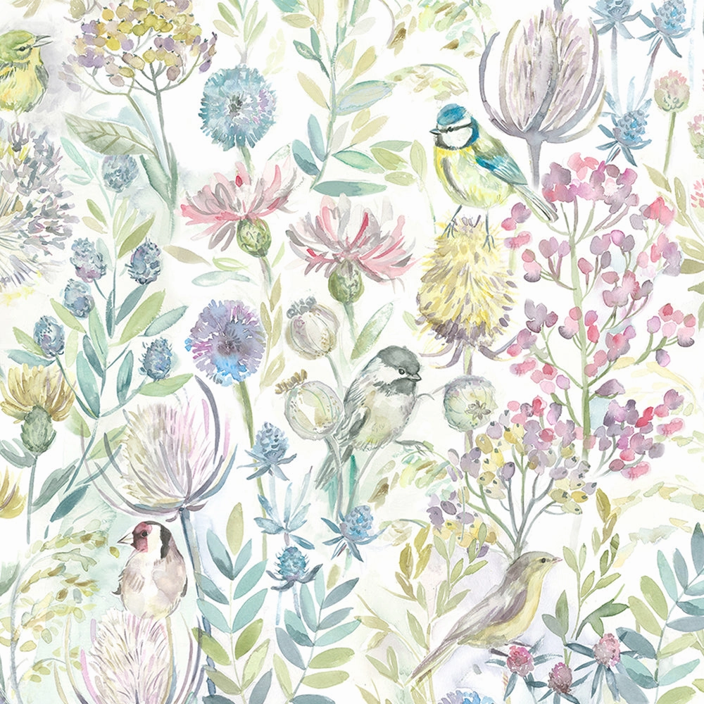 Morning Chorus Printed Linen Made to Measure Roman Blinds Natural