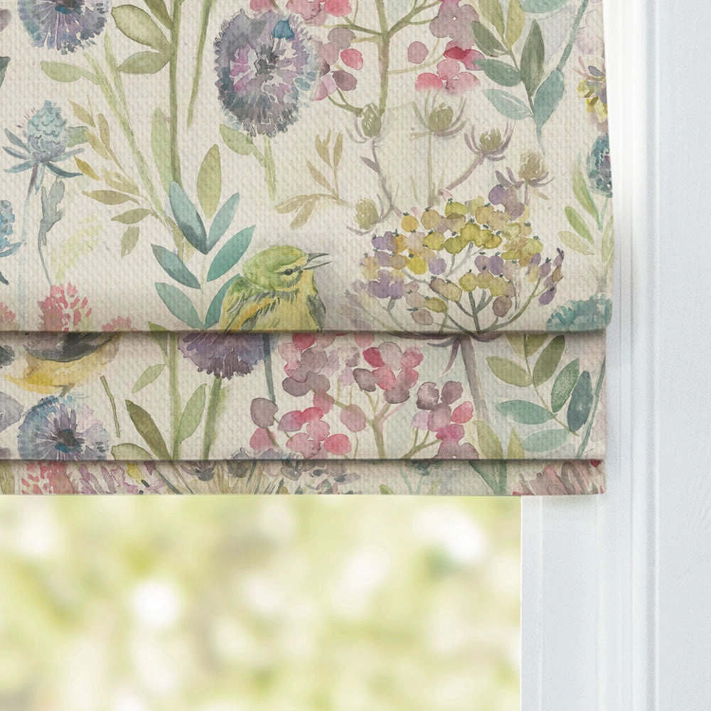 Morning Chorus Printed Linen Made to Measure Roman Blinds Natural