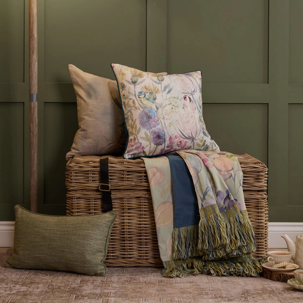 Morning Chorus Printed Square Cushion Cream