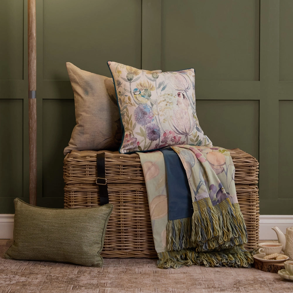 Morning Chorus Printed Square Cushion Cream