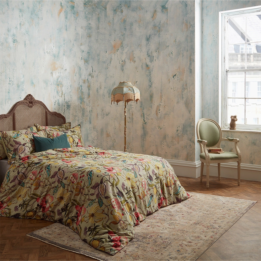 Morton Floral Printed Cotton Sateen Piped Duvet Cover Set Chintzbedding sets ,throw blankets 