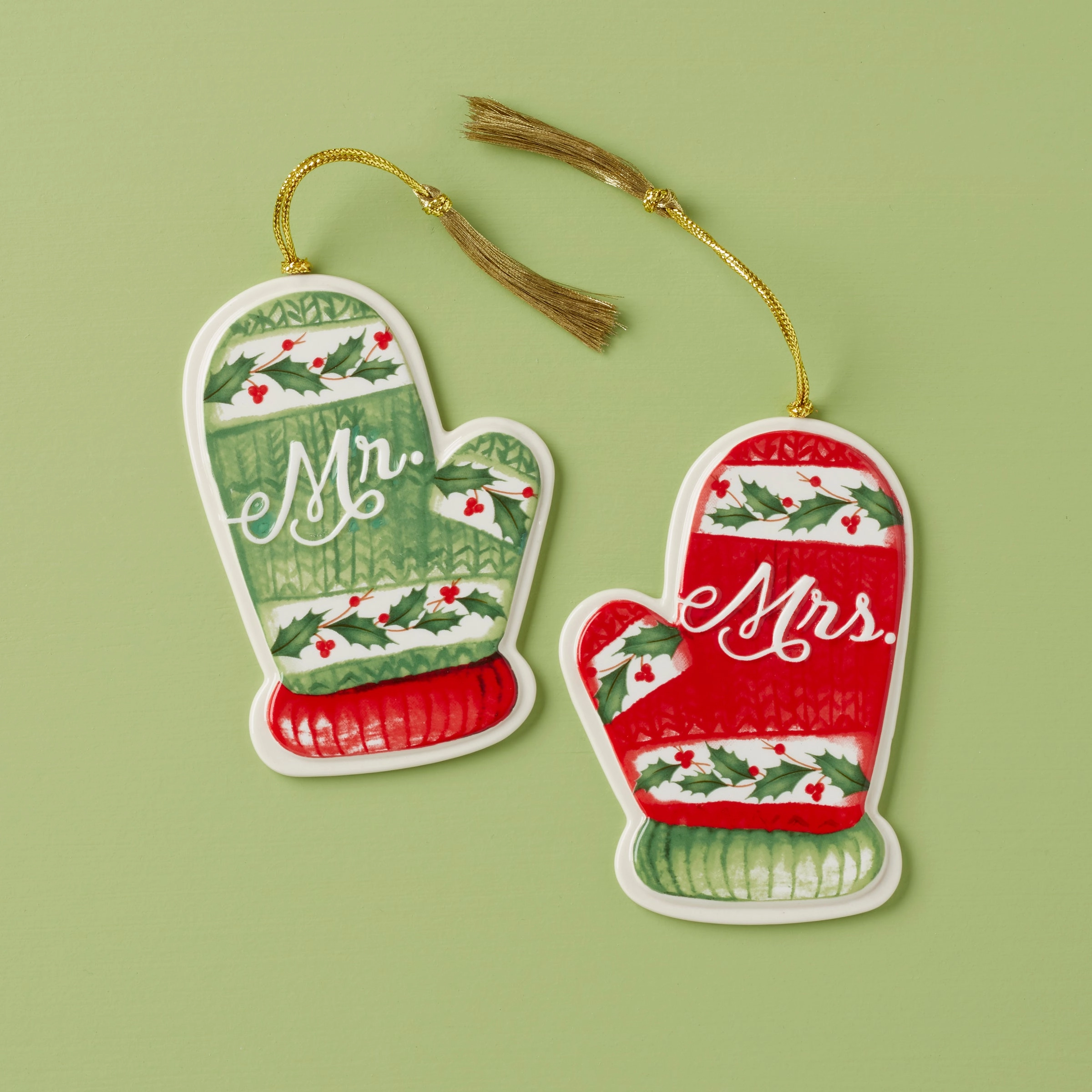 Mr. & Mrs. Mitten Ornaments - Set Of 2home decorative items