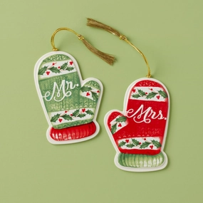 Mr. & Mrs. Mitten Ornaments - Set Of 2home decorative items