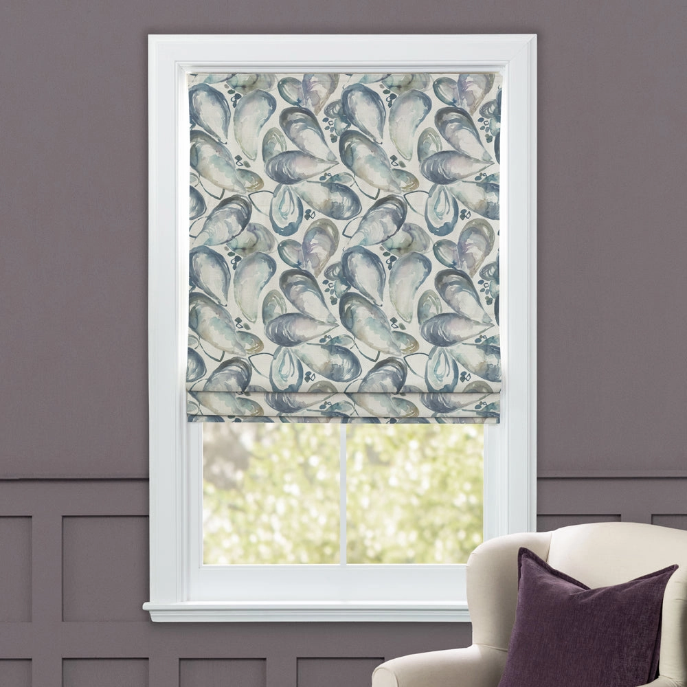 Mussel Shells Printed Cotton Made to Measure Roman Blinds Slate