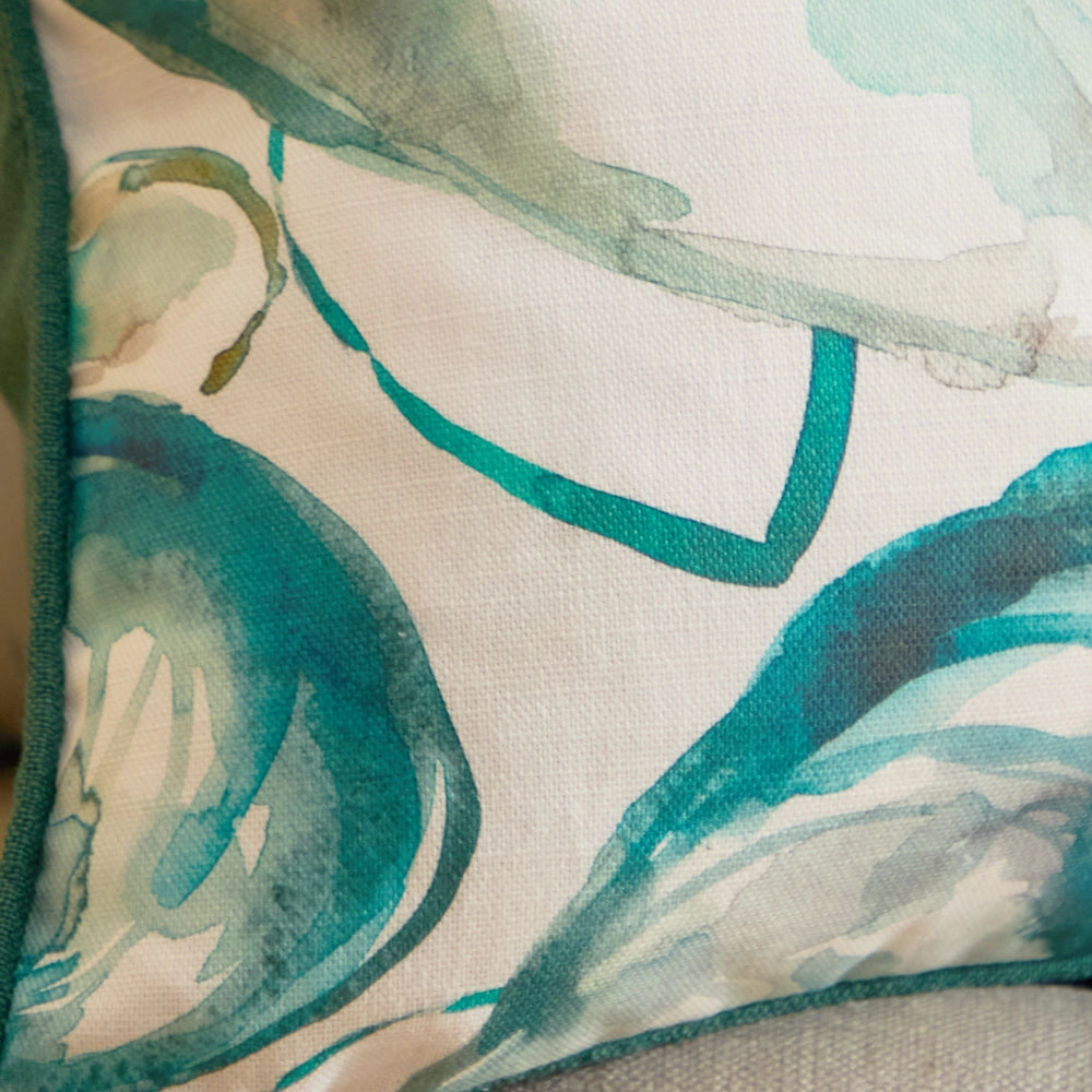 Mussel Shells Printed Piped Cushion Marine