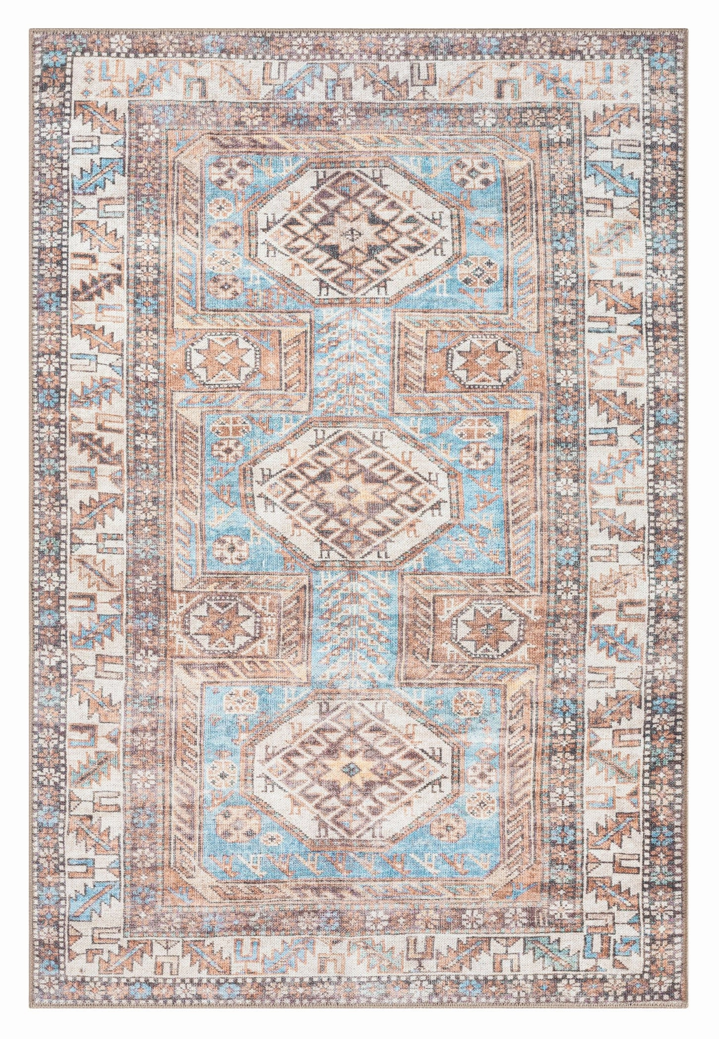 Nazri Orange and Blue Traditional Distressed Washable Rug *NO RETURNS UNLESS FAULTYmodern color block patchwork rug