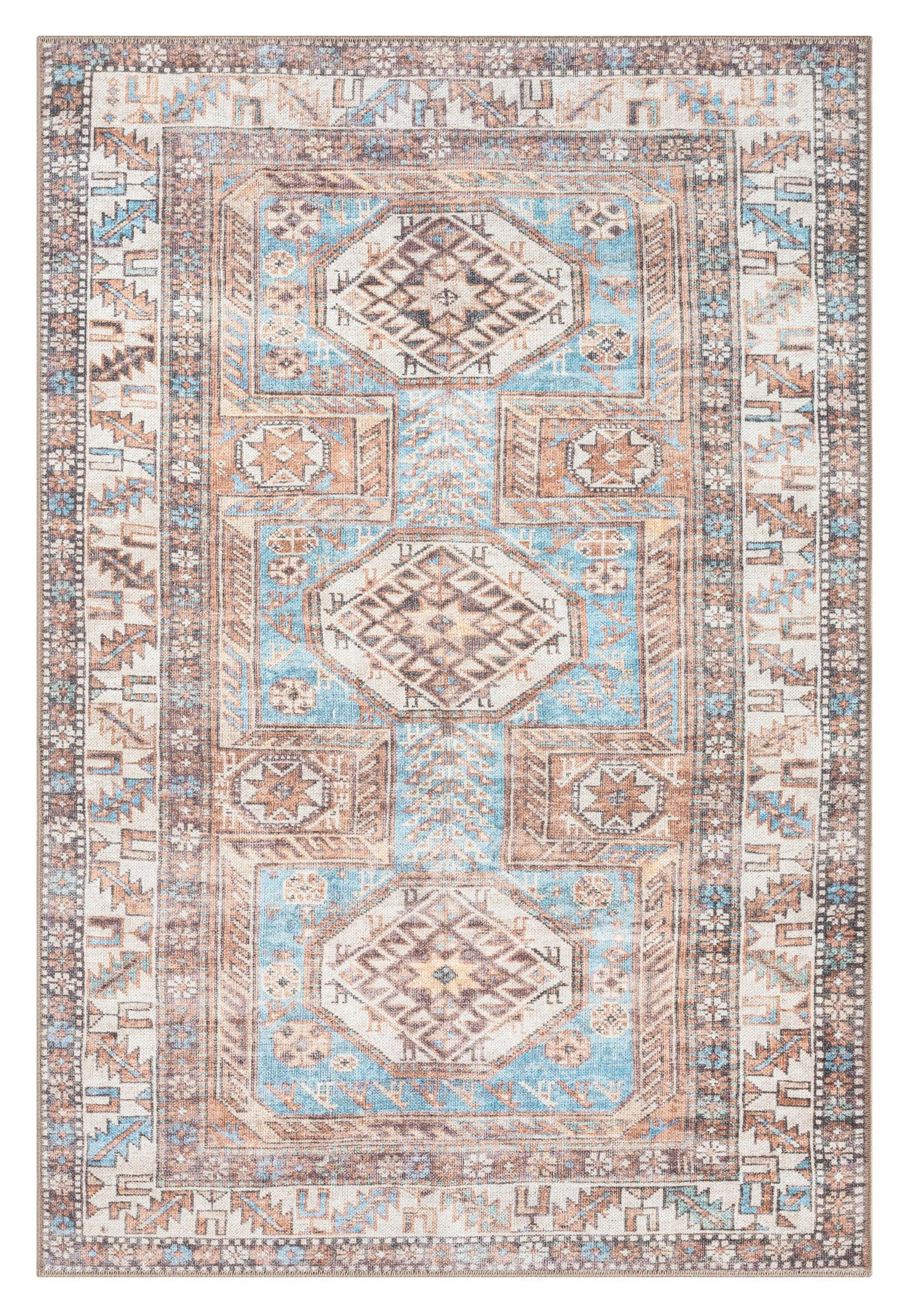 Nazri Orange and Blue Traditional Distressed Washable Rug *NO RETURNS UNLESS FAULTYmodern color block patchwork rug