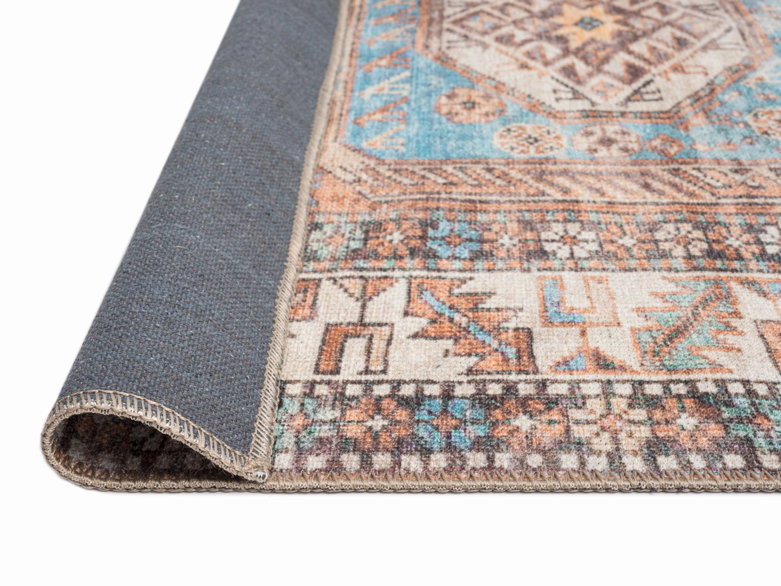 Nazri Orange and Blue Traditional Distressed Washable Rug *NO RETURNS UNLESS FAULTY