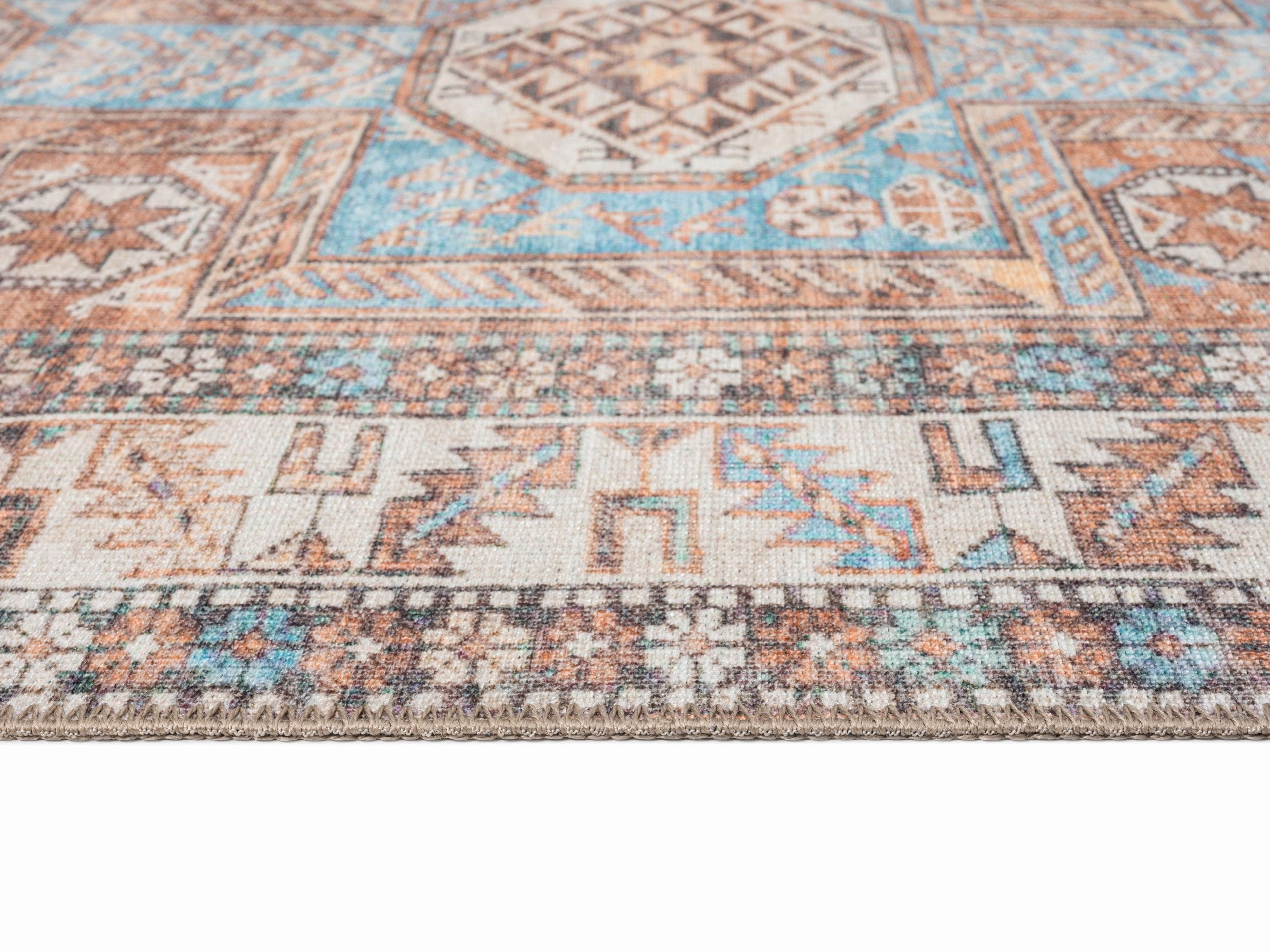 Nazri Orange and Blue Traditional Distressed Washable Rug *NO RETURNS UNLESS FAULTY