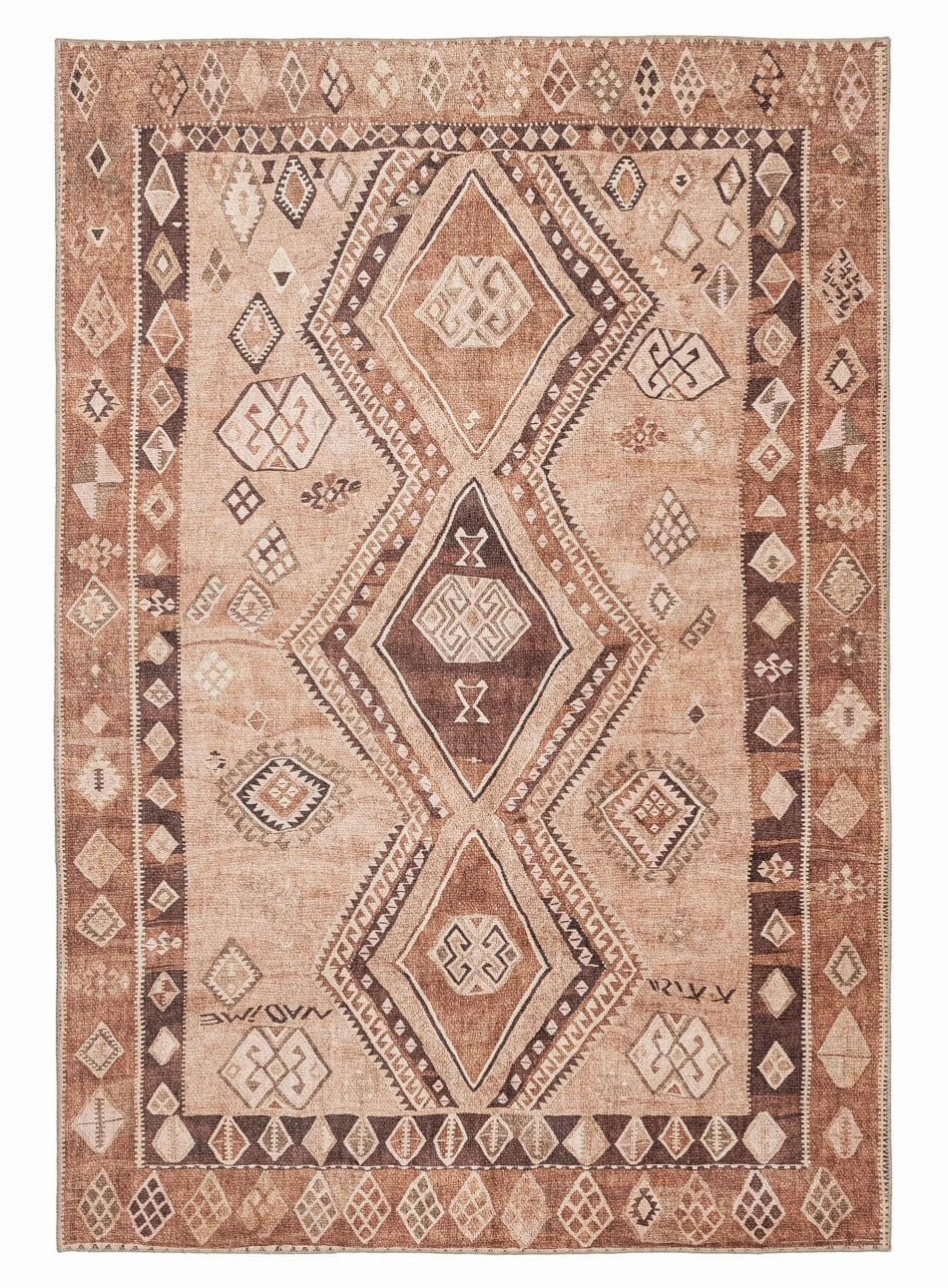 Necha Beige and Brown Tribal Washable Rugmodern color block patchwork rug