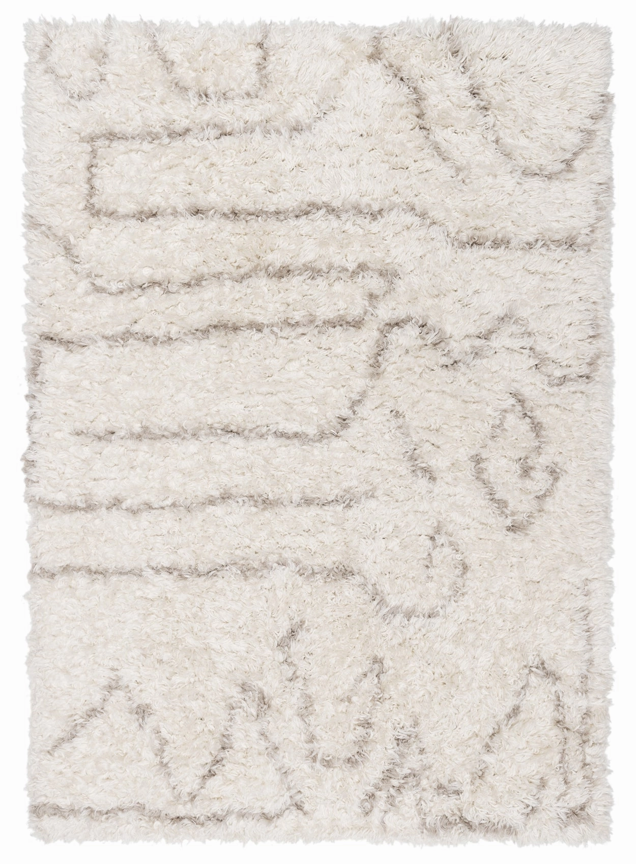 Neriza Cream & Beige Tribal Shag Rugmodern color block patchwork rug
