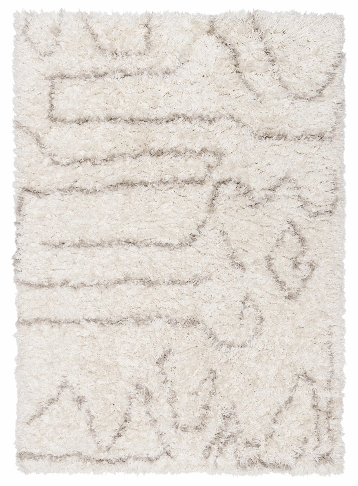 Neriza Cream & Beige Tribal Shag Rugmodern color block patchwork rug
