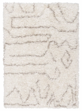 Neriza Cream & Beige Tribal Shag Rugmodern color block patchwork rug