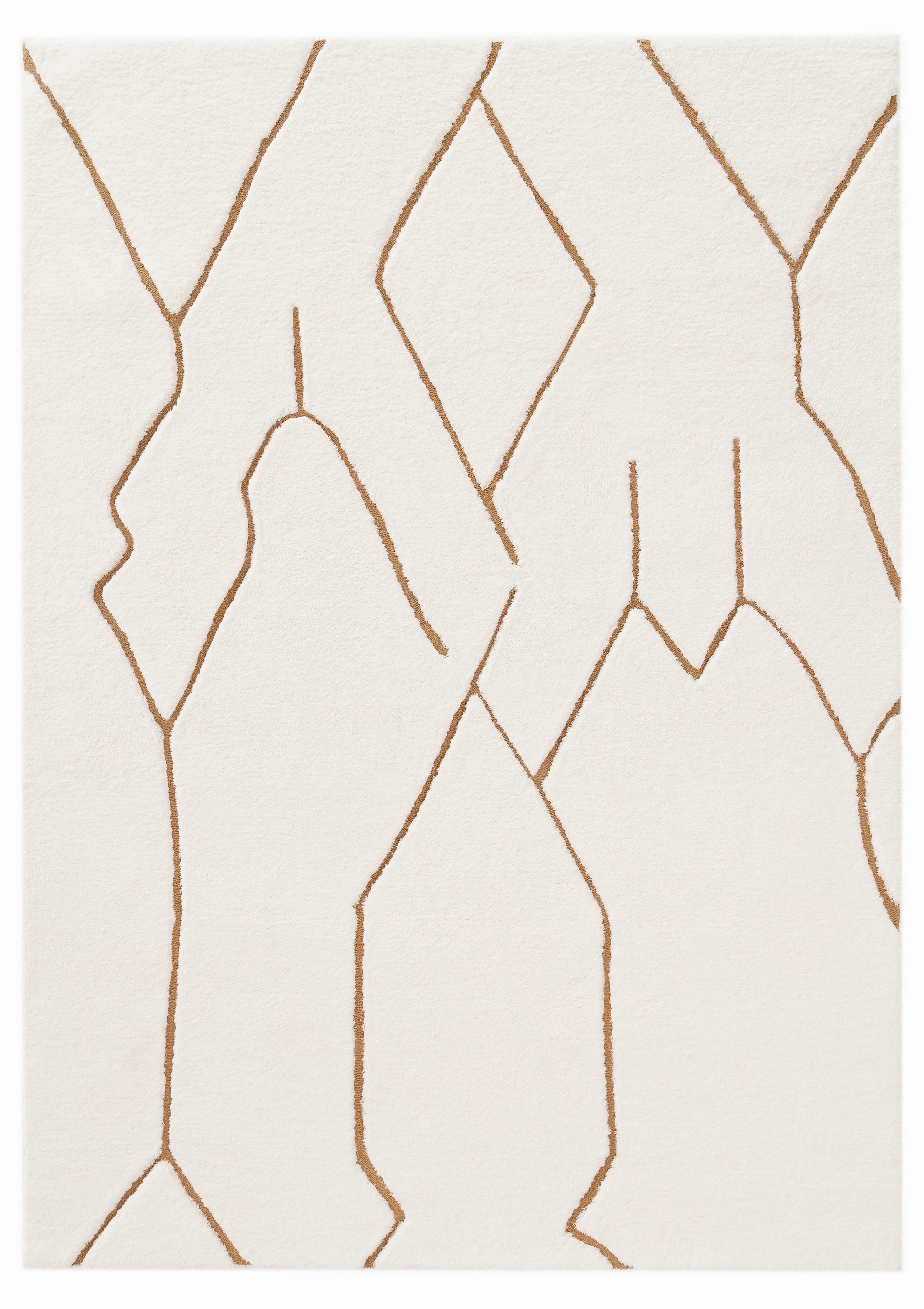 Nyla Cream and Gold Tribal Shag Rugmodern color block patchwork rug