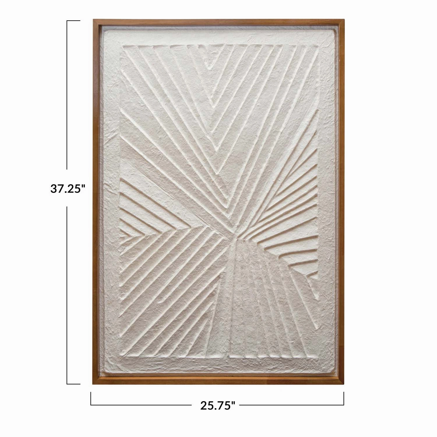 Oak Wood Framed Embossed Handmade Paper Wall Decor, Natural & Cream Color