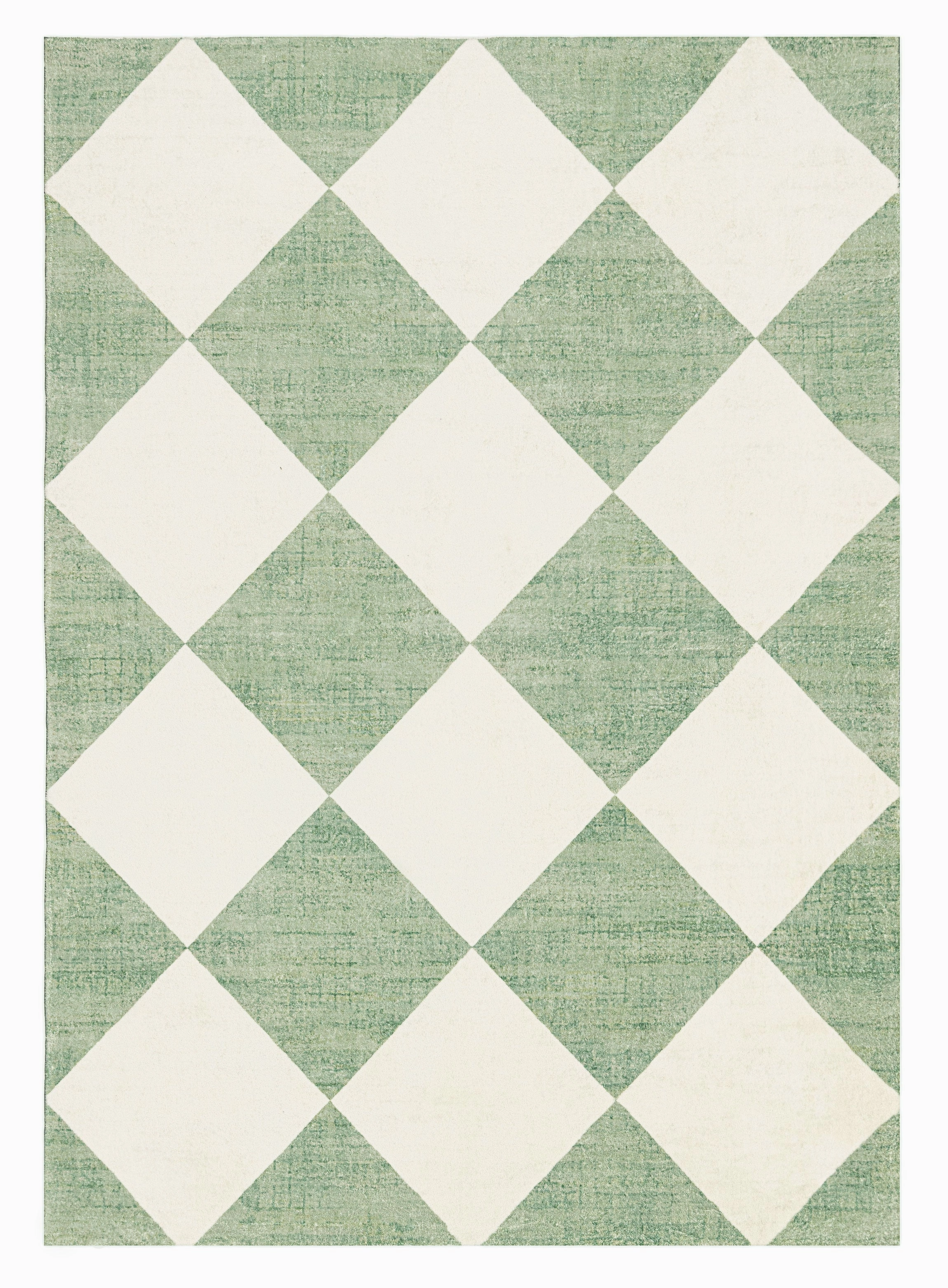 Octavia Green Cream Checkered Washable Rugmodern color block patchwork rug