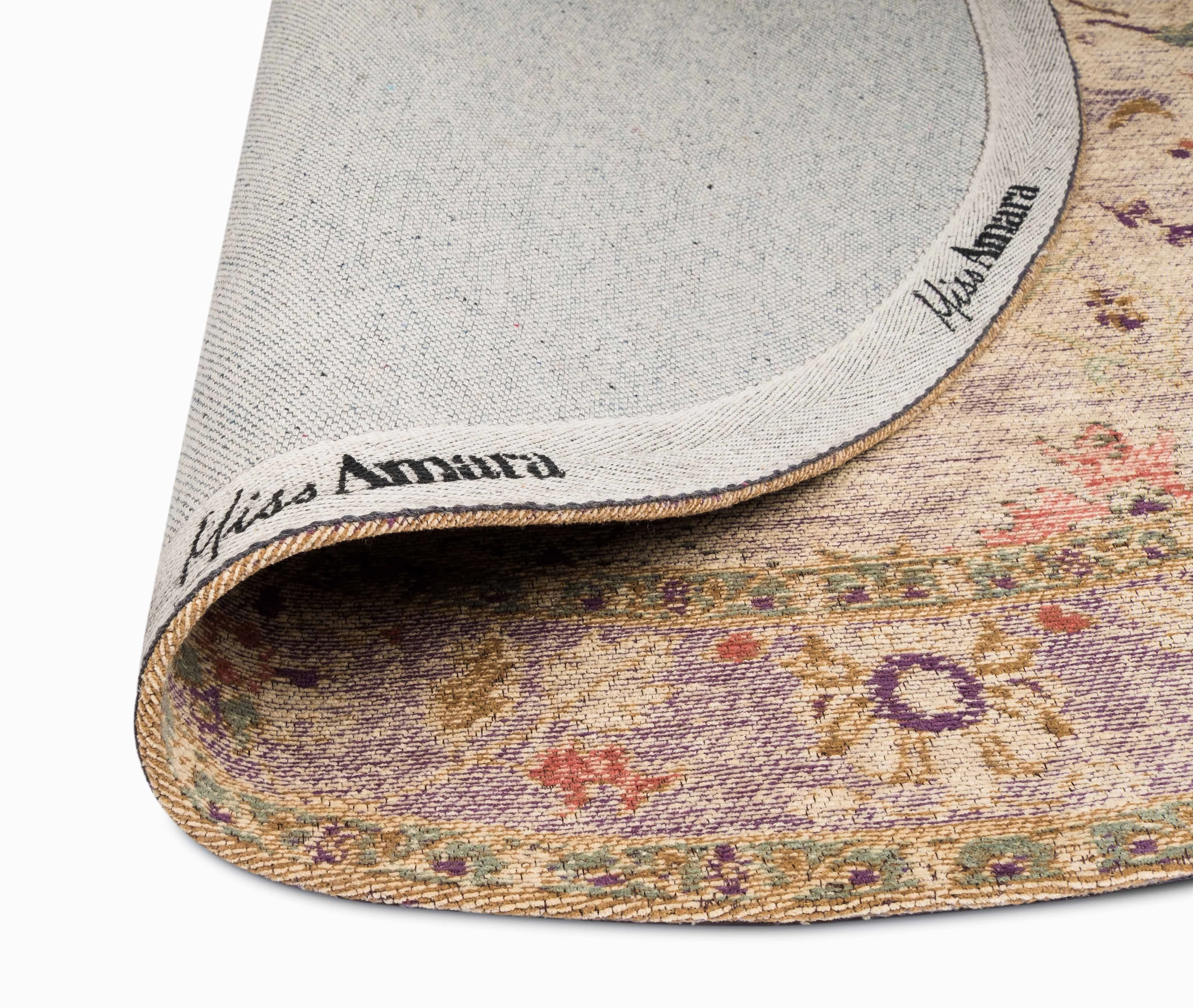 Olivia Boho Beige Purple and Coral Round Rug