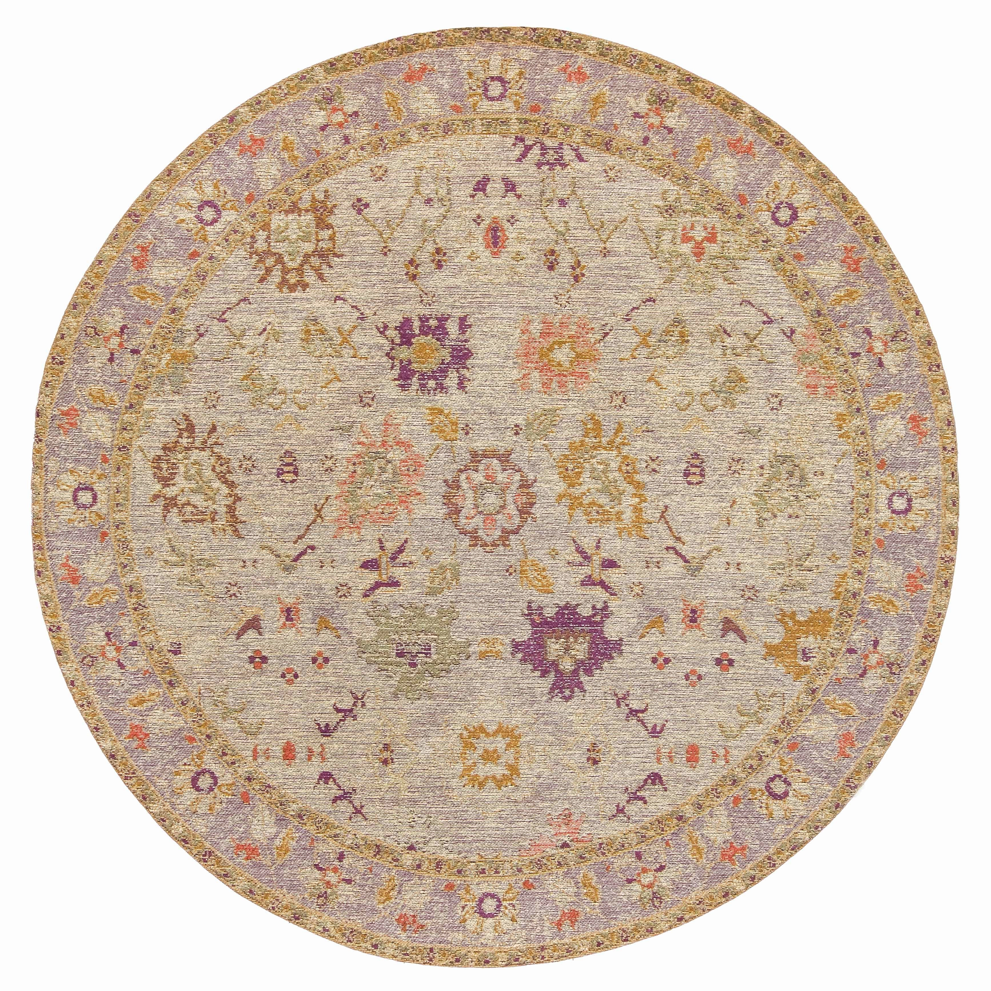 Olivia Boho Beige Purple and Coral Round Rugmodern color block patchwork rug