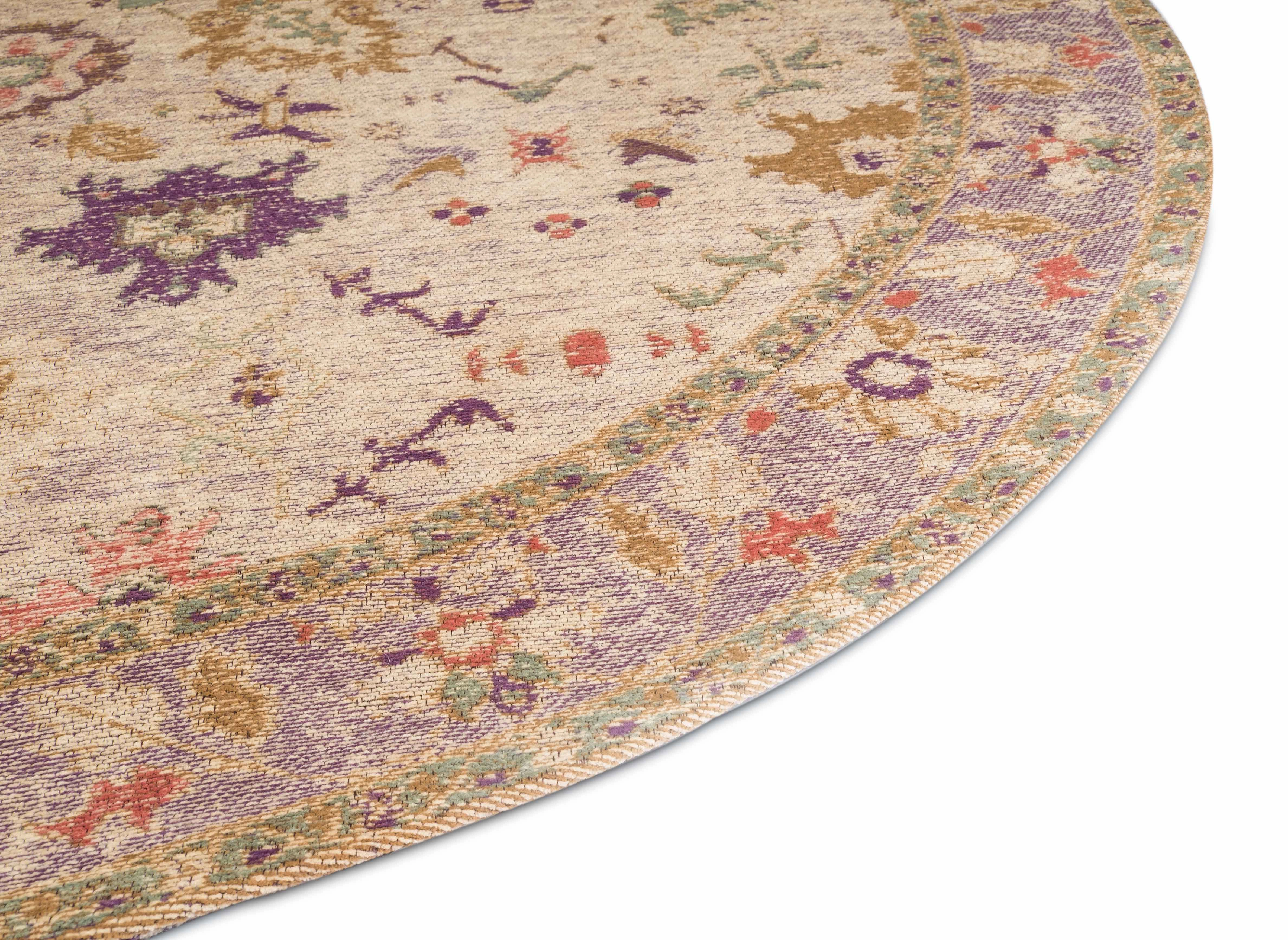 Olivia Boho Beige Purple and Coral Round Rug