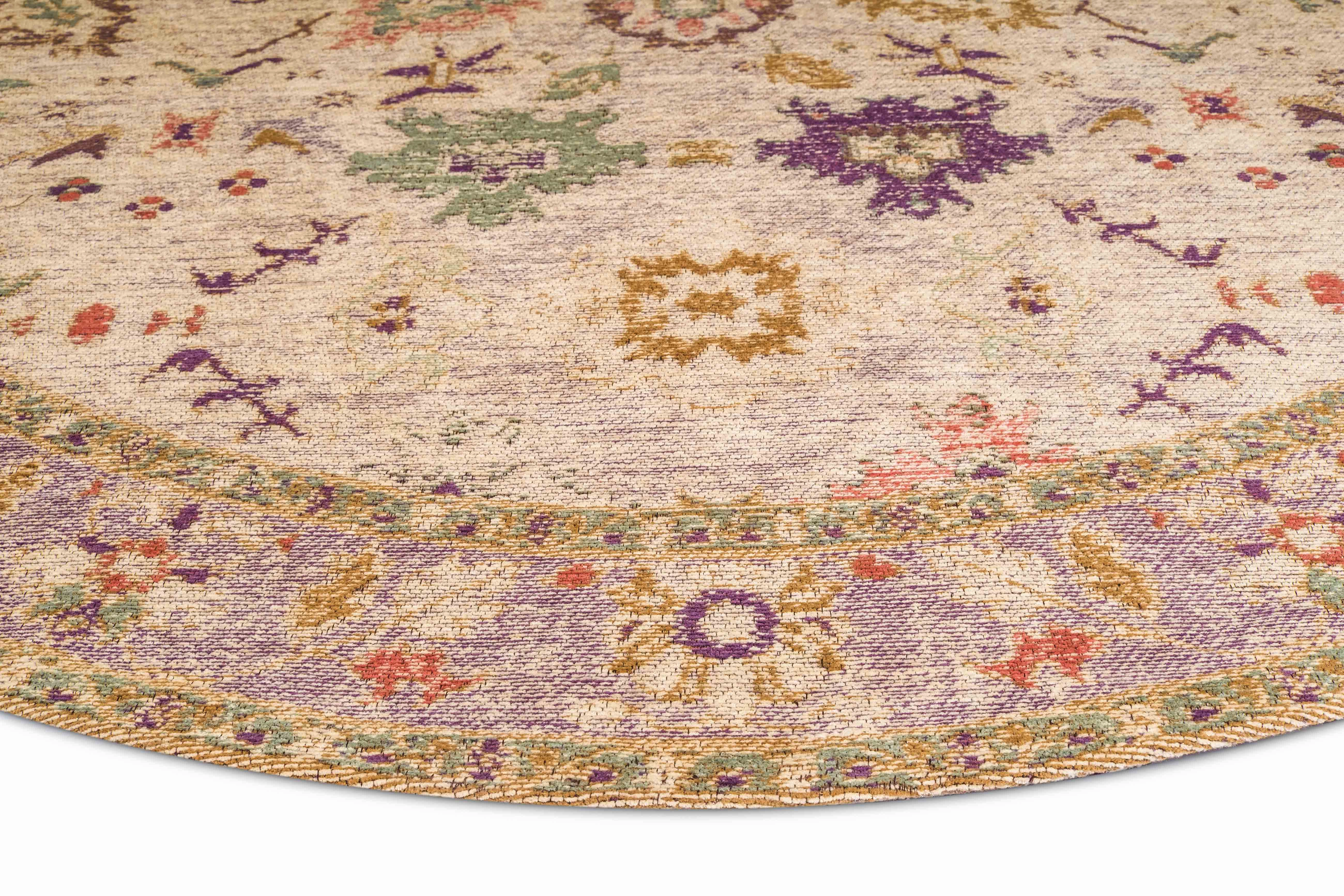 Olivia Boho Beige Purple and Coral Round Rug