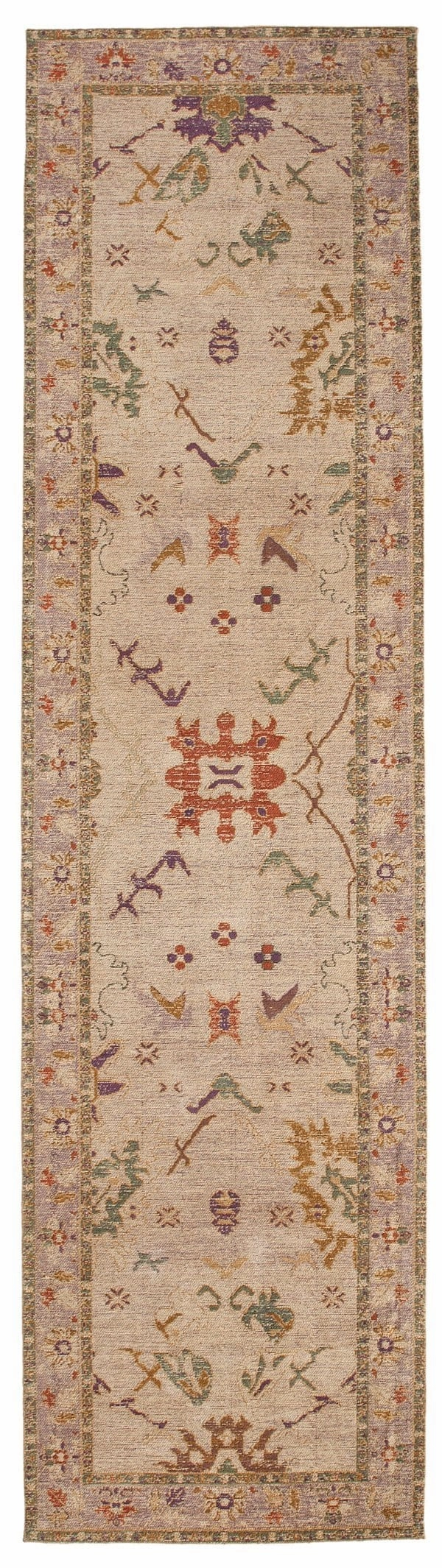 Olivia Boho Beige Purple and Coral Runner Rugmodern color block patchwork rug