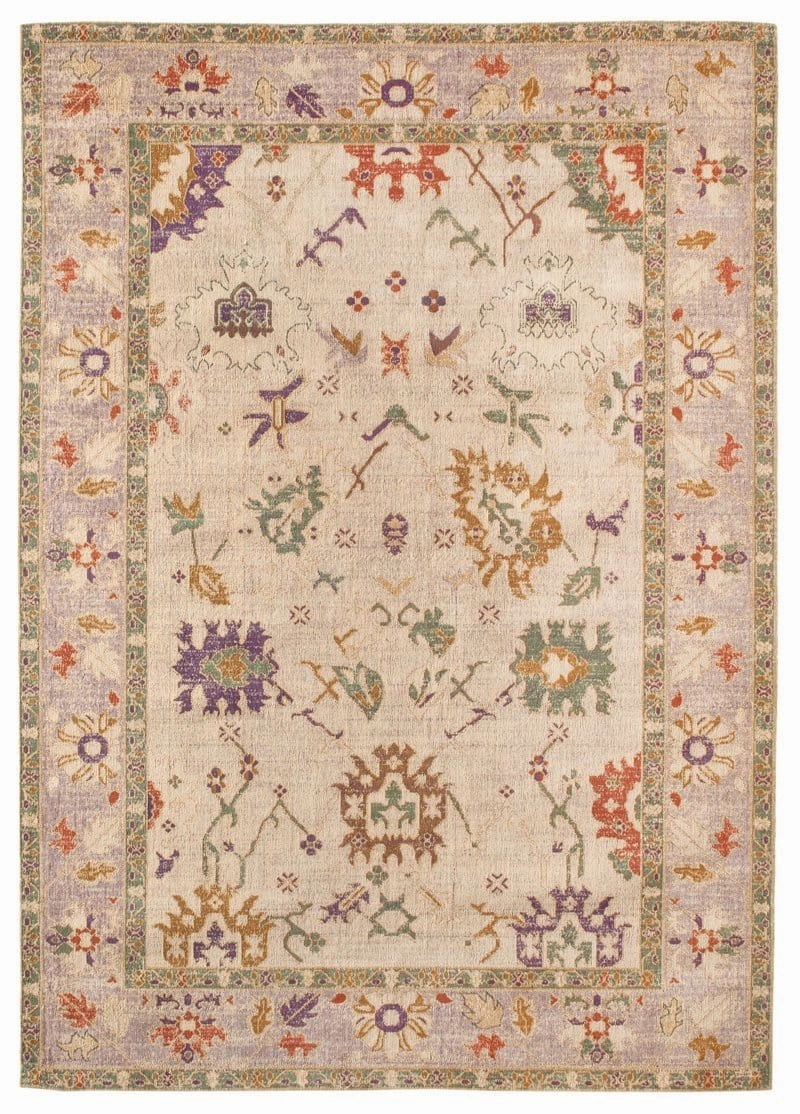 Olivia Boho Traditional Beige Purple and Coral Rugmodern color block patchwork rug