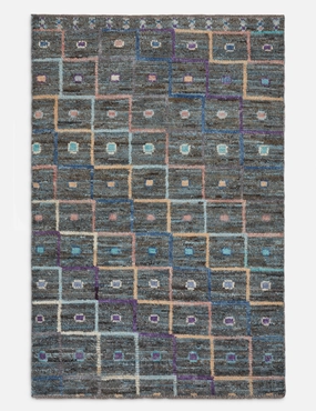 One-of-A-Kind Moroccan-Style Hand-Knotted Wool Rug No. 4, 4' x 6'modern color block patchwork rug
